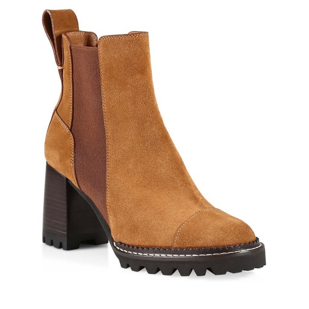 See by Chloe Mallory Tan Suede Leather Boots Heeled Chelsea style 40 Size 10 9